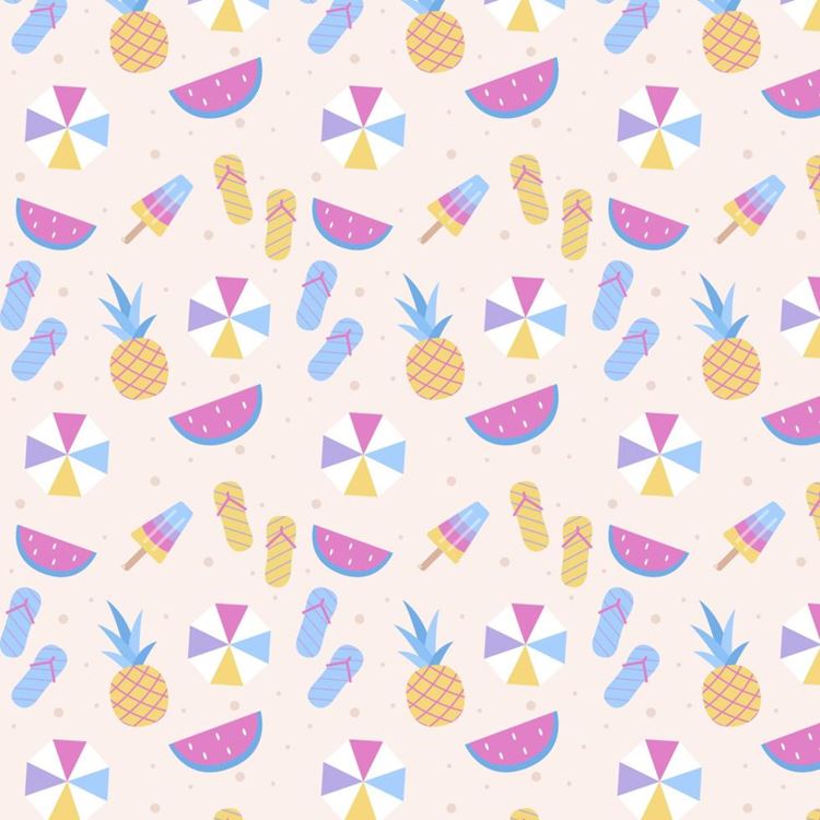 夏季暑假夏天西瓜冰淇淋拖鞋夏日装饰无缝拼接图案素材 Summ