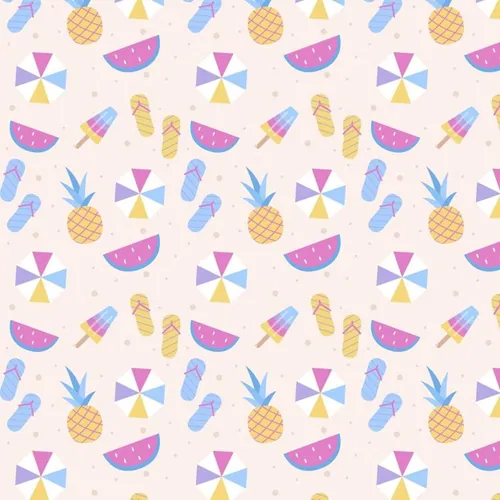 夏季暑假夏天西瓜冰淇淋拖鞋夏日装饰无缝拼接图案素材 Summ