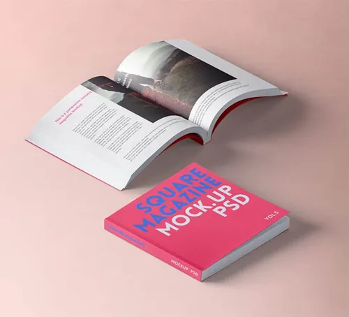 高端杂志内页排版设计效果图样机 Square Psd Magazine Mockup Vol5