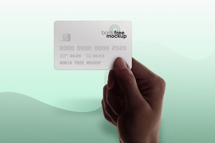 手持信用卡样机贴图模版 Hand Holding Credit Card Mockup