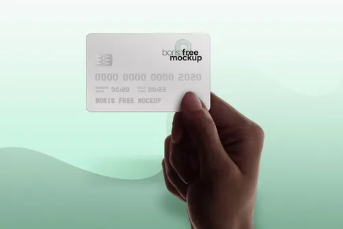 手持信用卡样机贴图模版 Hand Holding Credit Card Mockup