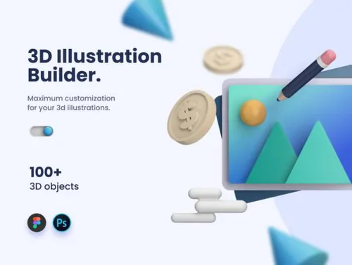 庞大独特的三维立体元素Web APP插图设计生成器 3D Illust