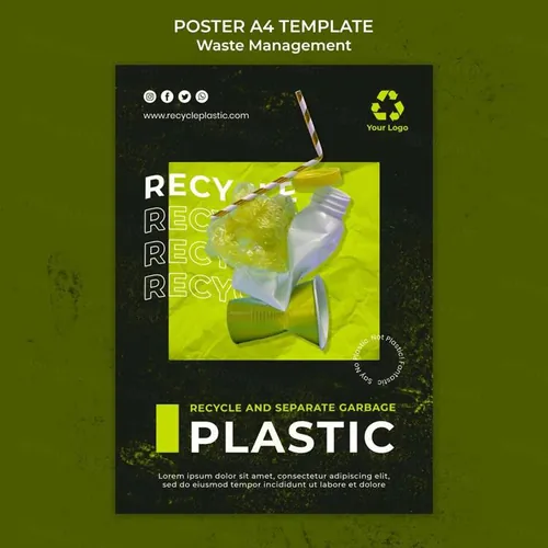 潮流配色排版垃圾塑料回收废物利用卫生公益宣传海报PSD模板素
