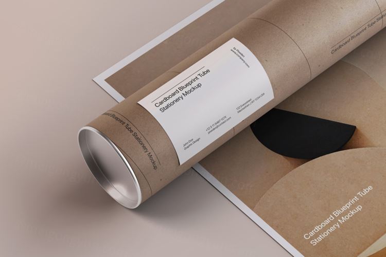 蓝图印刷广告纸筒包装盒设计展示样机模板 Blueprint Cardboard Psd Tube Mockup