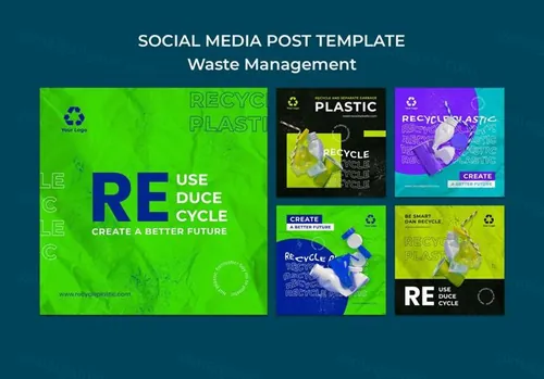 潮流配色排版垃圾塑料回收废物利用卫生公益Ins自媒体宣传海报