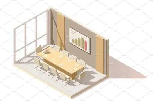 矢量等距低保利办公会议室 isometric low poly office conference room