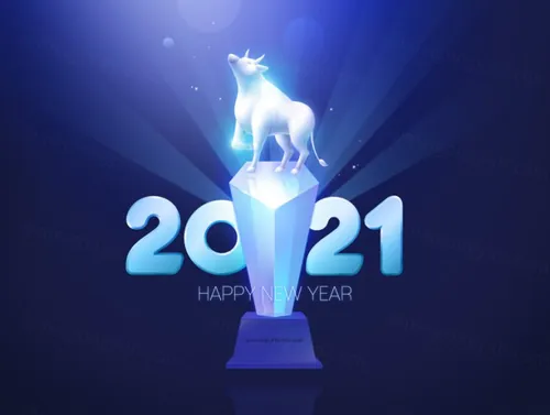 2021年高端辛丑年牛年新年快乐3D渲染元素海报PSD模板