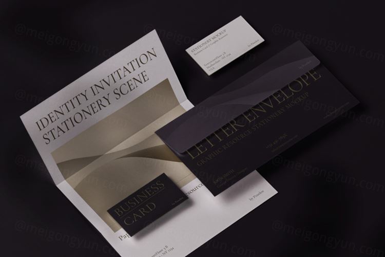 邀请函信笺信封品牌设计提案展示样机模板 Invitation Brand Stationery Scene Mockup