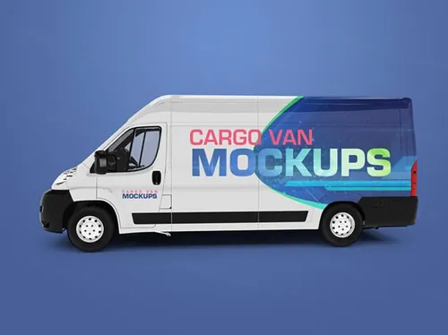 货车车身广告PSD贴图模板Van Cargo Mockups