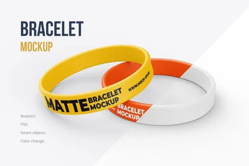 细硅胶橡胶运动手圈手环样机贴图PSD模版 Thin Bracelet mockup