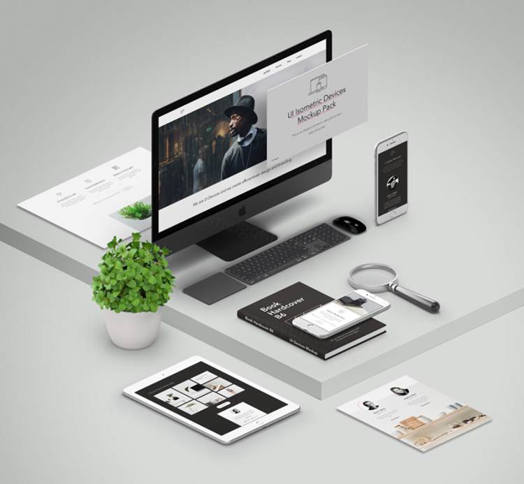 基本等距设备和UI样机 UI Isometric Psd Devices Pack Vol2