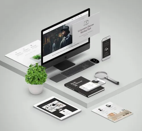 基本等距设备和UI样机 UI Isometric Psd Devices Pack Vol2