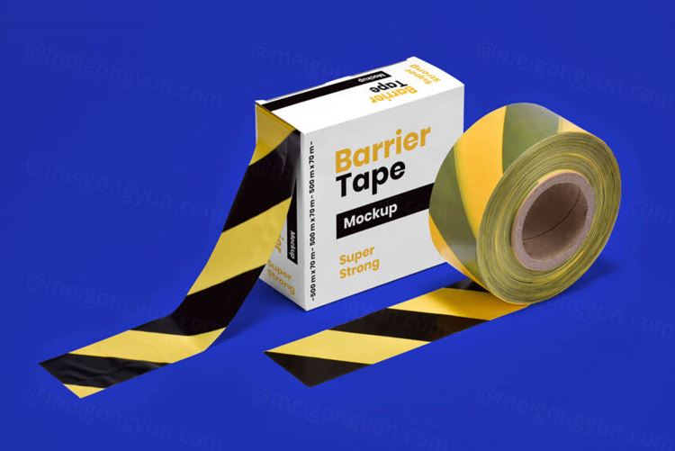 路障包装封箱带胶带样机PSD模板 Barrier Barricade Tape Box Mockup PSD