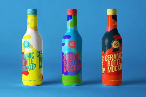 独特的陶瓷Psd瓶样机套装 Ceramic Psd Bottle Mockup Set 2
