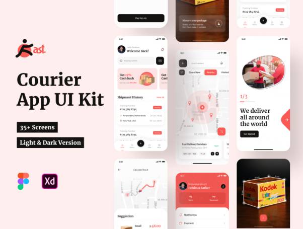 快递闪送快送服务移动APP界面UI素材 Fast Courier Ap