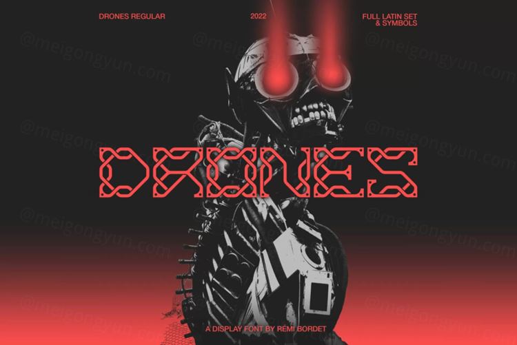 复古未来派工业机能赛博朋克锁链几何形状英文装饰字体 Stud