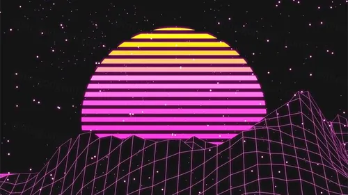 新复古蒸汽波未来派3D渐变条纹彩虹水晶棕榈树场景装饰元素合集