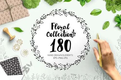 漂亮的手绘花卉植物剪贴画背景图案素材 Hand Drawn