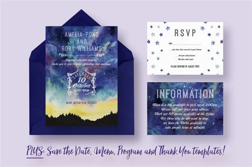 星空主题婚礼邀请函设计模板 Starry-Sky-Wedding-Suite