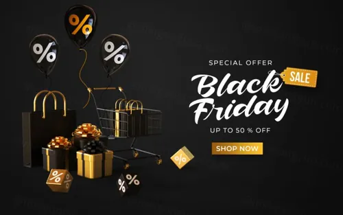 黑色星期五黑金风商品店铺促销折扣海报PSD模板 Black friday