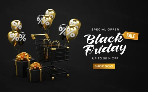 黑色星期五黑金风商品店铺促销折扣海报PSD模板 Black friday