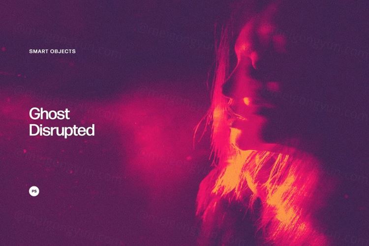 复古迷幻魅影幻象故障失真照片处理特效PS模板素材 Ghost