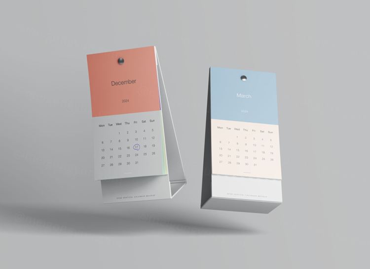 长方形三角台历桌面日历设计提案样机PSD模板 Vertical Calendar Mockup