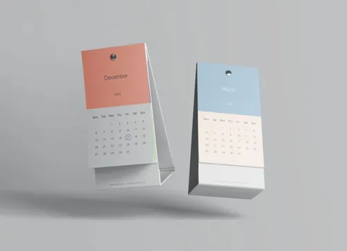 长方形三角台历桌面日历设计提案样机PSD模板 Vertical Calendar Mockup