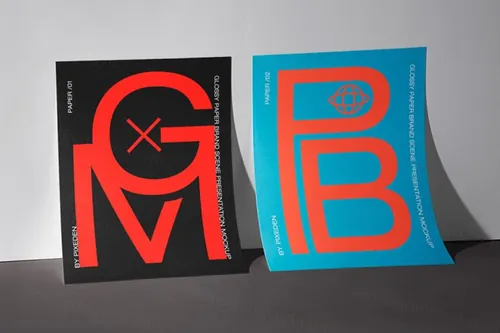 倚靠墙角的传单海报设计贴图展示样机模板 Glossy Psd