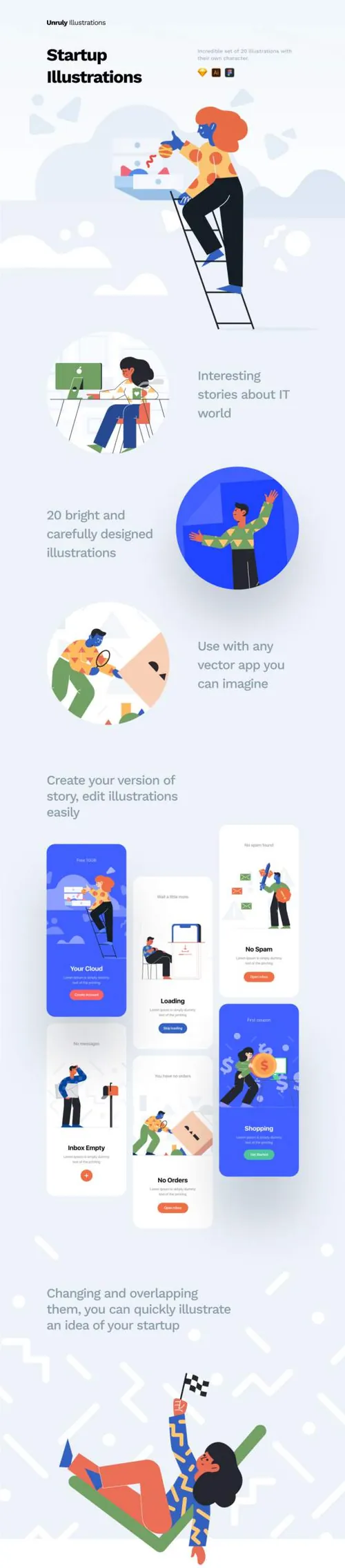 20个引人入胜的网页矢量插图素材 Unruly Landing Page Ill