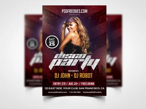 Disco Party Poster Flyer Template Free PSD