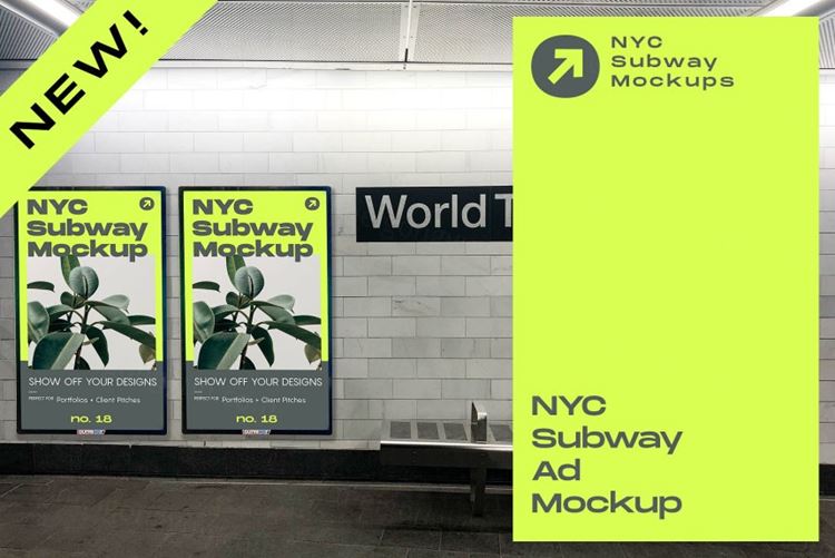 地铁站广告牌场景贴图样机模版 NYC Subway Ad Mockup