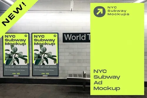 地铁站广告牌场景贴图样机模版 NYC Subway Ad Mockup
