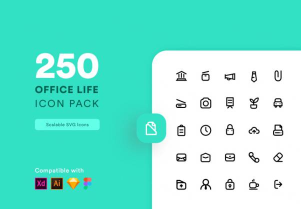 250个精心制作的办公室生活主题图标集 Office Life Ico