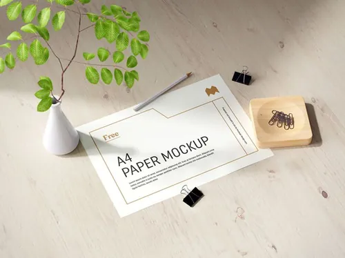 单页传单花瓶场景展示样机PSD模板 A4 paper mockup