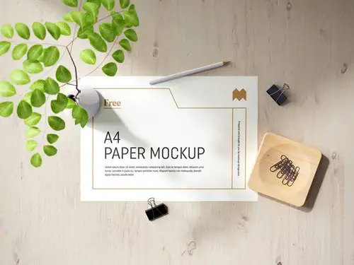 单页传单花瓶场景展示样机PSD模板 A4 paper mockup 样机模版