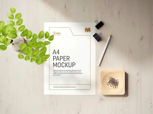 单页传单花瓶场景展示样机PSD模板 A4 paper mockup 样机模版