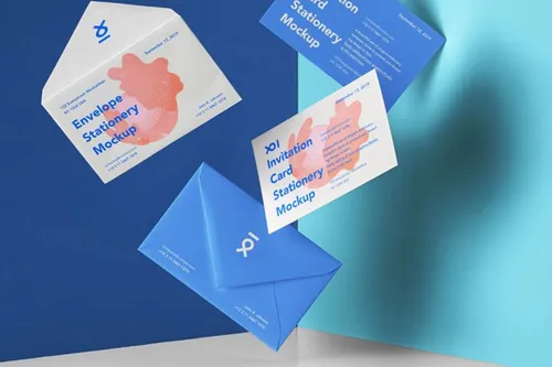 漂浮的信封邀请卡Psd样机 Gravity Invitation Psd Mockup