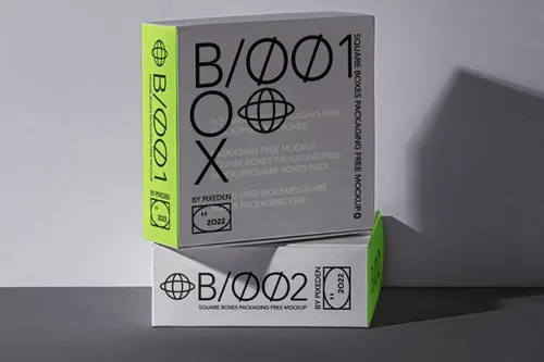 正方形盒子包装设计贴图展示样机模板 Square Boxes