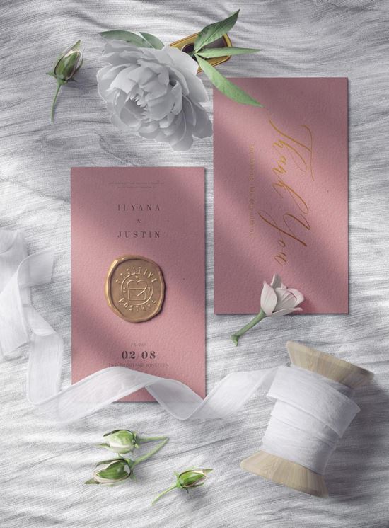 蜡封邀请函设计贴图样机场景模板 Wax Seal Invitation Mcokups Shadow Overlay Mockup