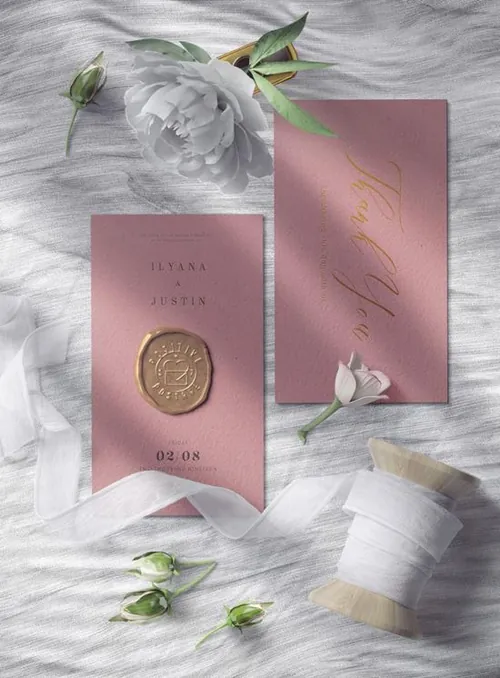 蜡封邀请函设计贴图样机场景模板 Wax Seal Invitation Mcokups Shadow Overlay Mockup