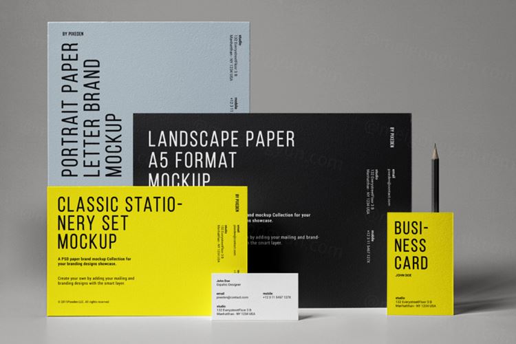 经典纸质Psd文具套装样机 Classic Psd Stationery Set Mockup