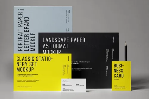 经典纸质Psd文具套装样机 Classic Psd Stationery Set Mockup