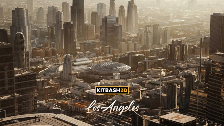 现代美国洛杉矶市政中心CBD都市摩天大楼街区建筑3D模型素材