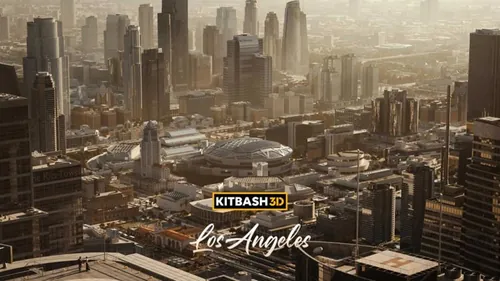 现代美国洛杉矶市政中心CBD都市摩天大楼街区建筑3D模型素材