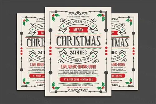 时尚清新的圣诞节新年海报宣传单DM设计模板 christmas-flyer