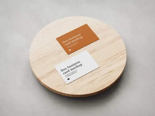 放在圆桌上的名片设计贴图样机模板 business cards mockup 样机模版