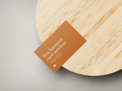 放在圆桌上的名片设计贴图样机模板 business cards mockup 样机模版