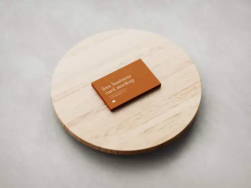 放在圆桌上的名片设计贴图样机模板 business cards mockup 样机模版