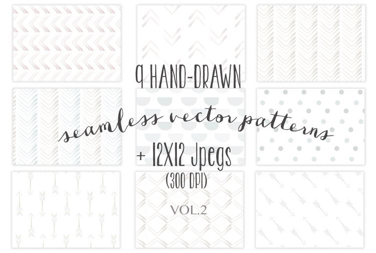 手绘水彩图案设计元素Seamless hand-drawn patterns vol.2